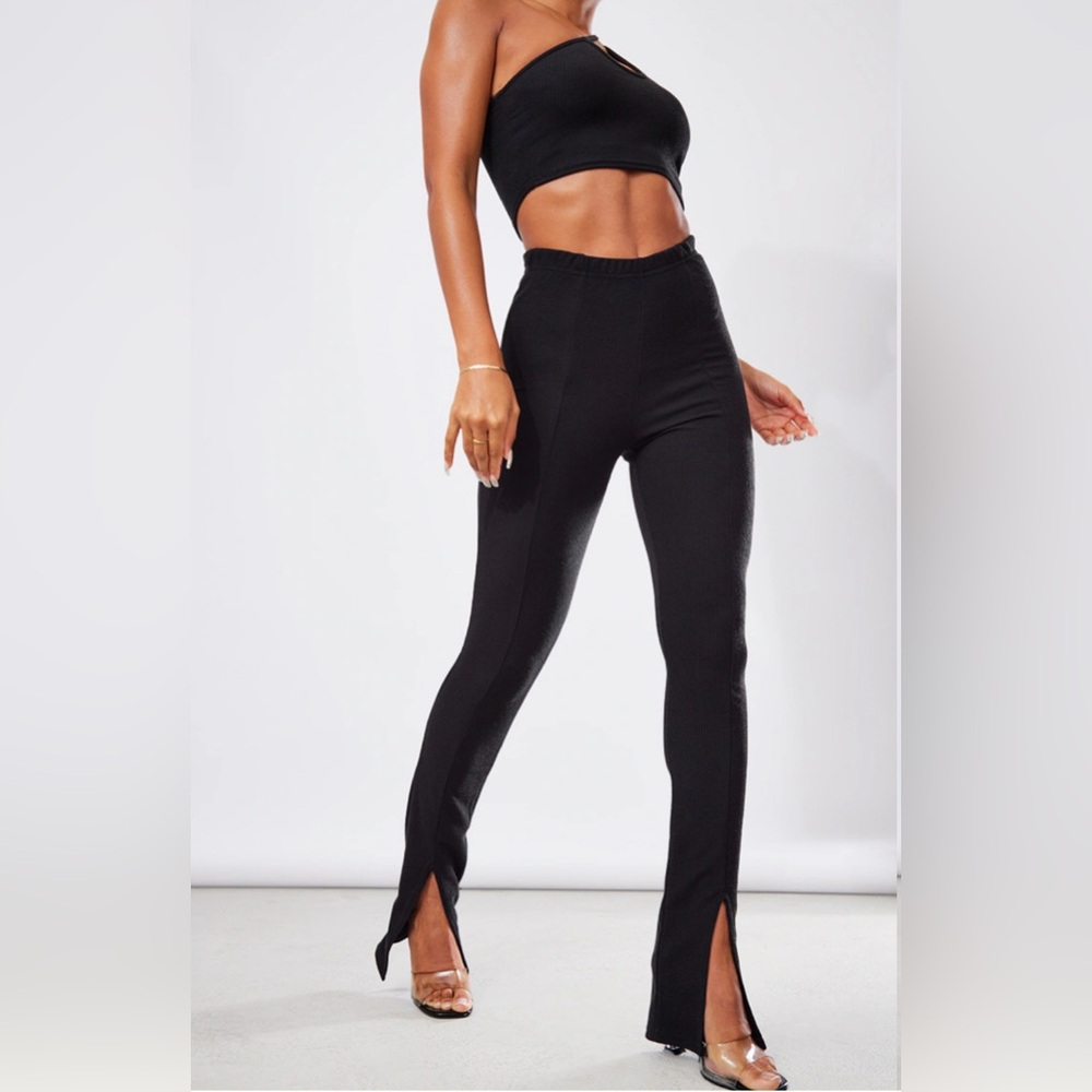 PrettyLittleThing Black Flared Pants with Slit